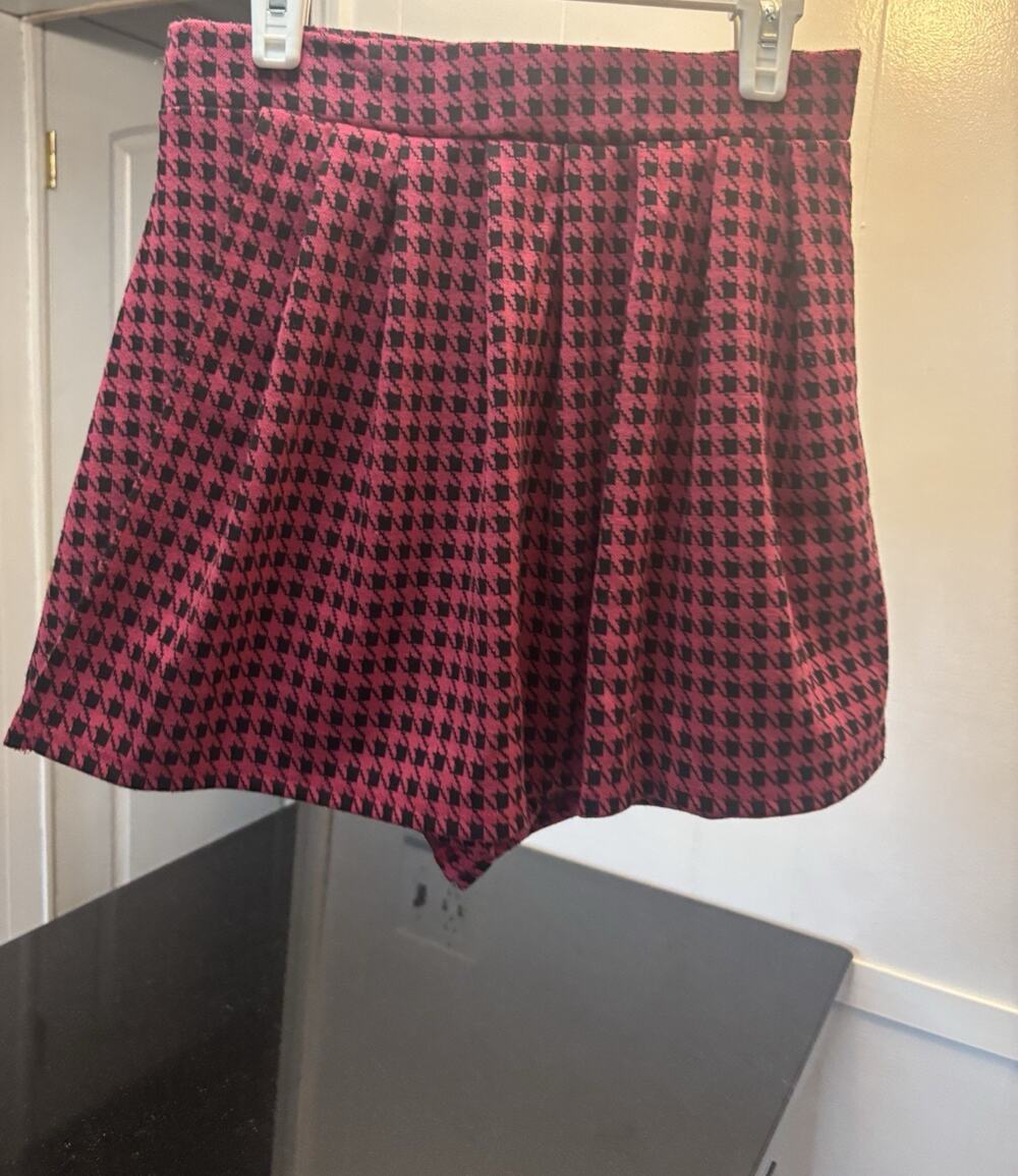 Houndstooth Skort Pleated Skirt Style High Rise Preppy Fall Women’s S Pink Black